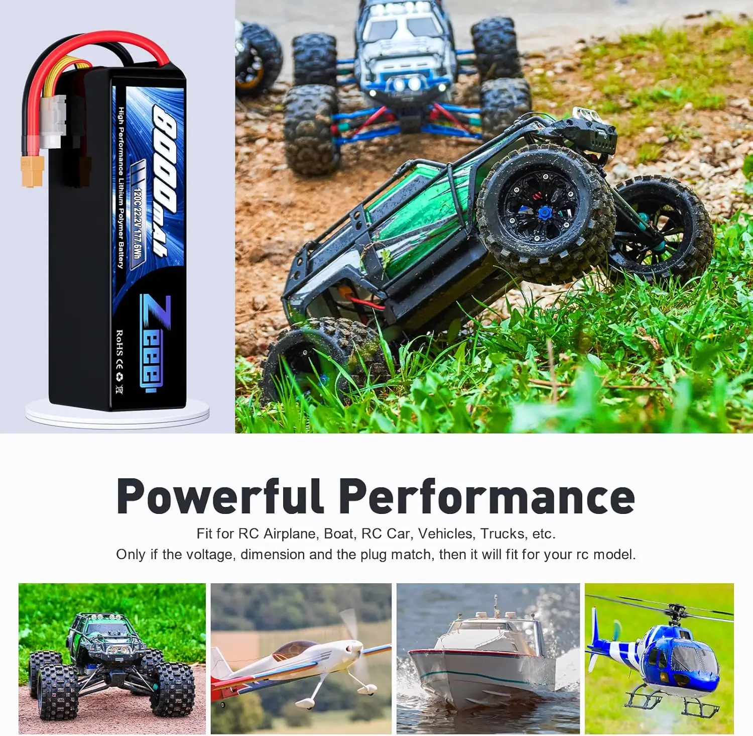 Zeee 6s 8000mah lipo bateria 22.2v 120c fpv drone bateria softtcase com plugue xt60 para carros rc deserto barco corrida modelos hobby