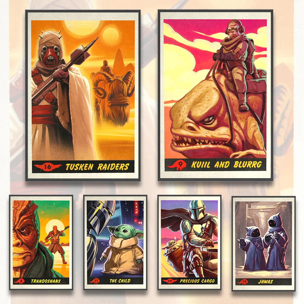 Star Wars Yoda Self-adhesive Poster Movie AHSOKA Figures Home Decoration Painting Wall Art Computer Room Mandalorian Wallpaper