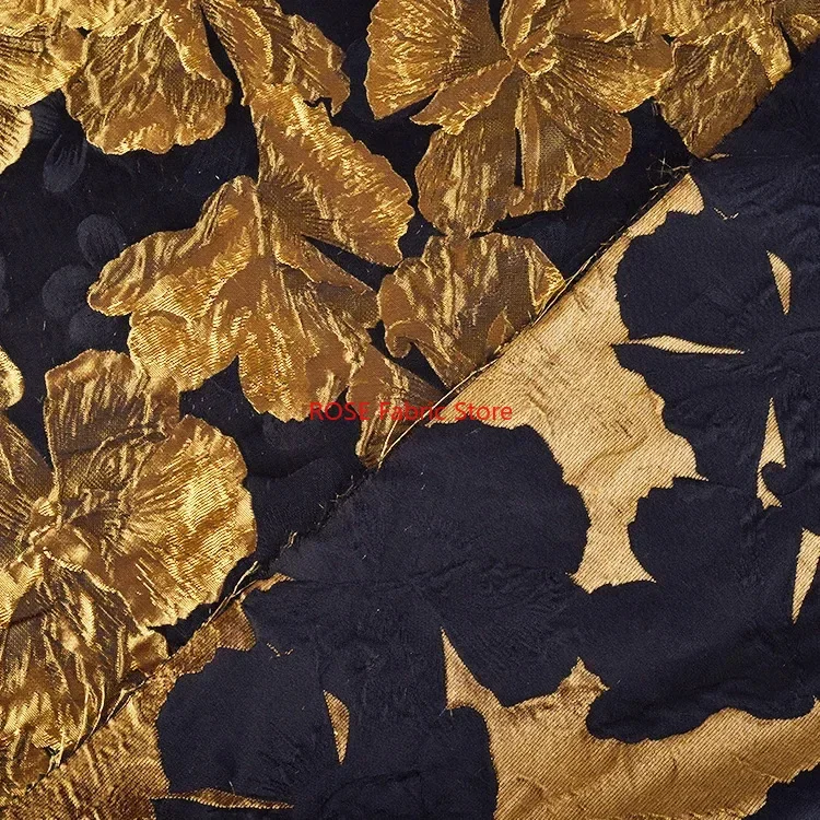 

1 Meter Court Style Gold Silk Flower Relief Jacquard Fabric Retro Women's Dress Skirt Bag Decorative Sewing Fabric