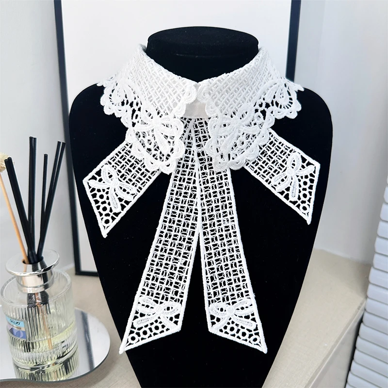 

Women Hollow Out Lace Crochet Fake Collar Bowknot Decoration Collar Blouse Sweaters Dress Shirt False Detachable Lace Collar