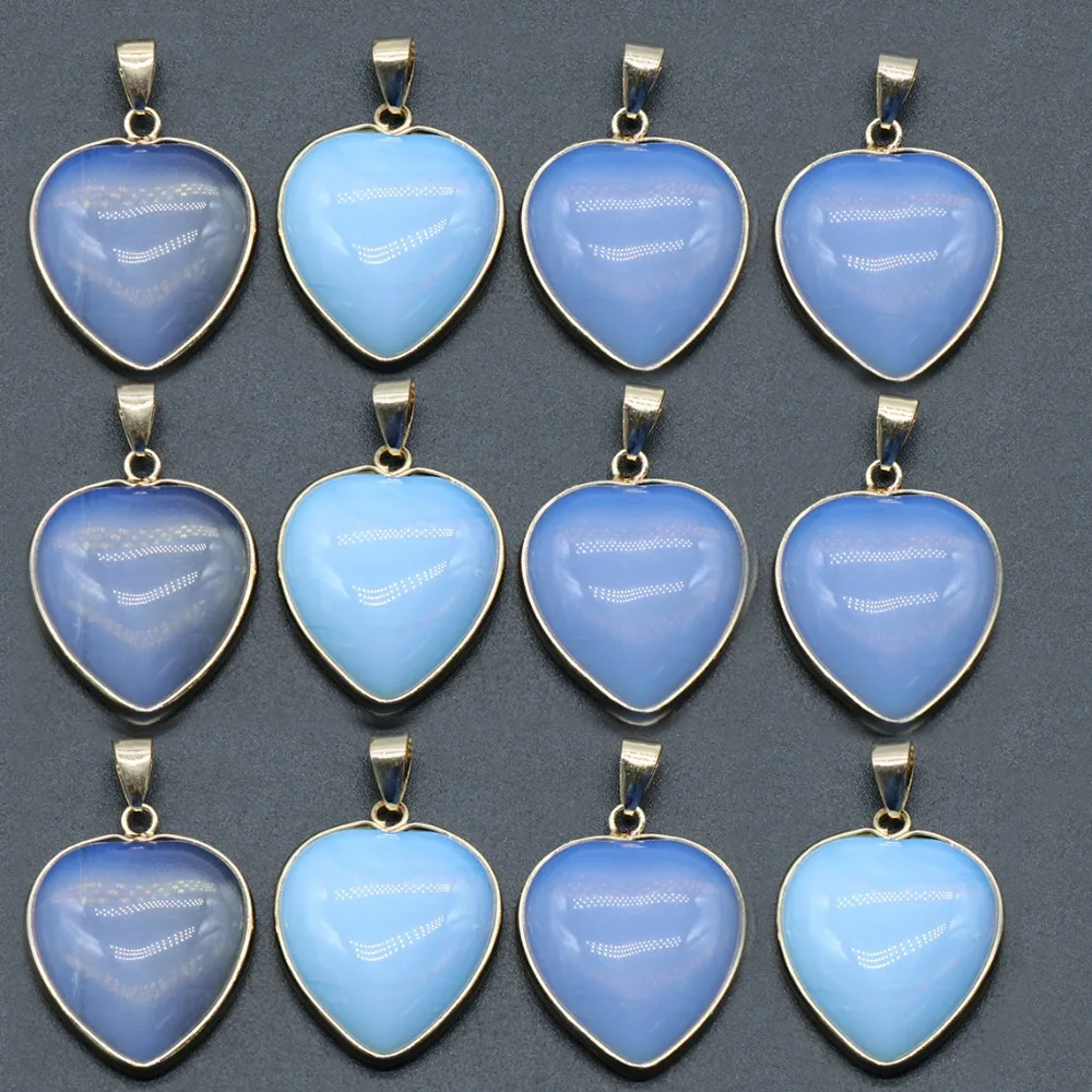 Wholesale 6pcs 25mm Natural Stone Heart Pendants Fashion Gold-plate Side Love Charms DIY Jewelry Making Fast Shipping
