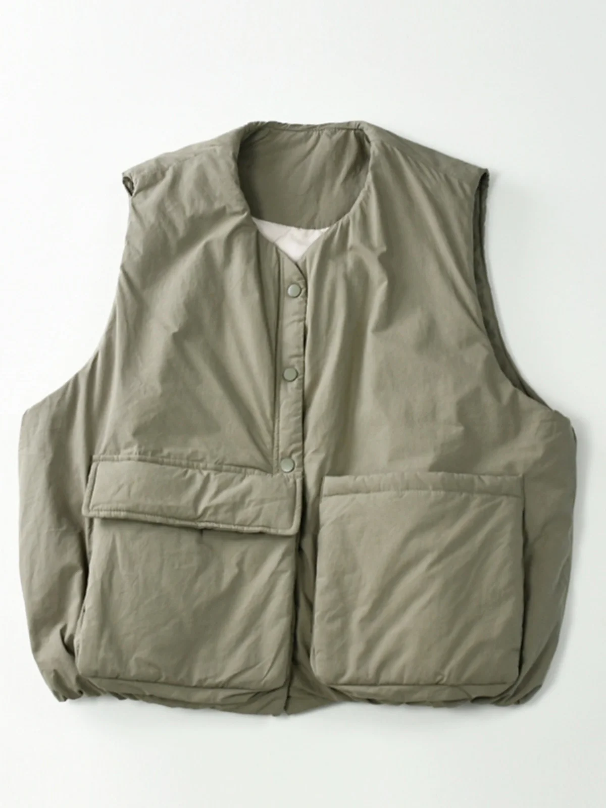 

Женский свободный крой из чистого хлопка, теплый жилет, зимний повседневный жилет на пуговицах с хлопковым наполнителем, круглый Ne Bal Top Faion Commute