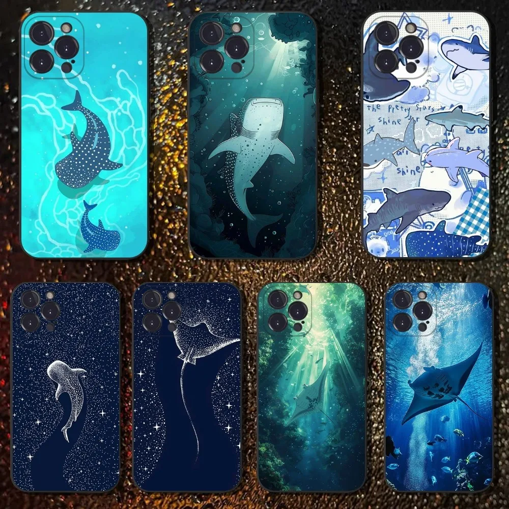 

Animal Manta Ray Phone Case For iPhone 16,15,14,13,12,11 Plus,Pro Max,XS,X,XR,SE,Mini,8,7,Soft Silicone Black Cover