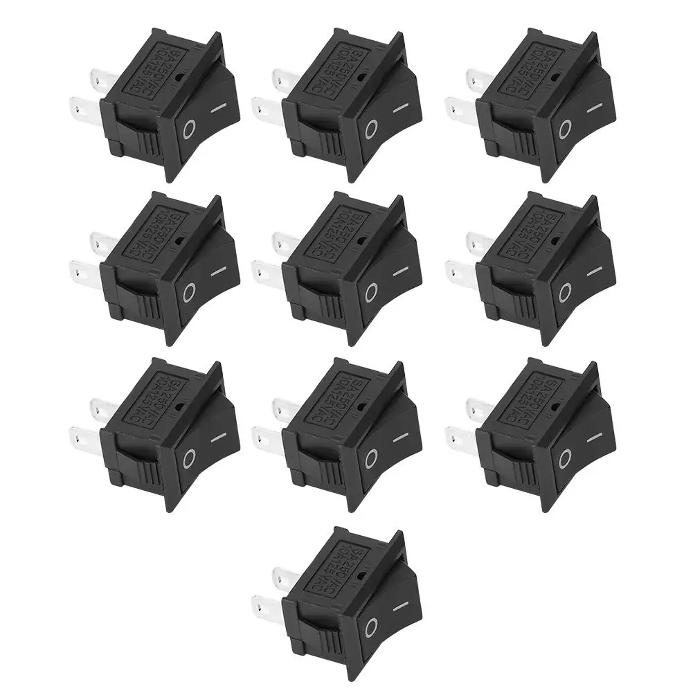 10PC 2-Pin On/Off Rocker Switch - Black Plastic Industrial Accessory