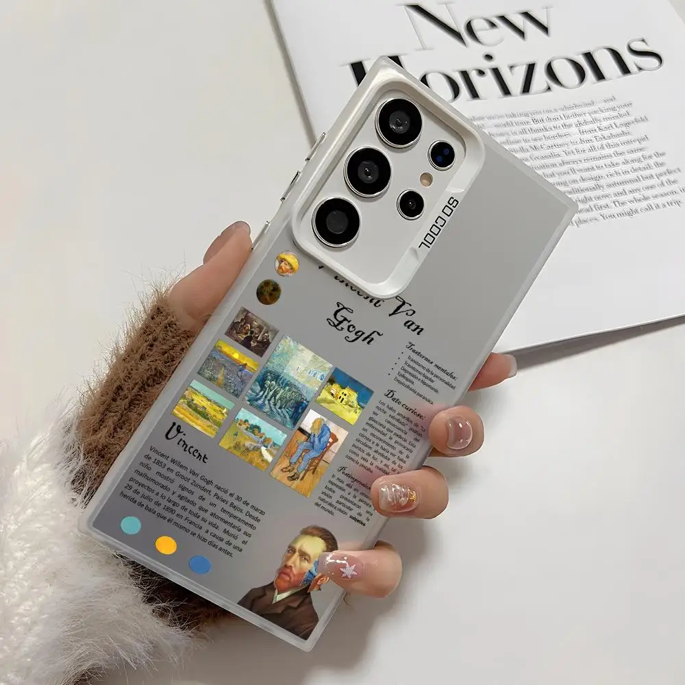 Funda de teléfono de ocio Van Gogh INS para Samsung Galaxy S25 Edge S24 S23 S22 S21 S20 Ultra Funda de silicona plateada