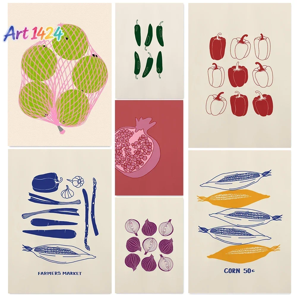 Minimalist Simple Fruits Vegetables Posters Onion Tomato Corn Abstract Modern Prints Canvas Wall Pictures Home Living Room De