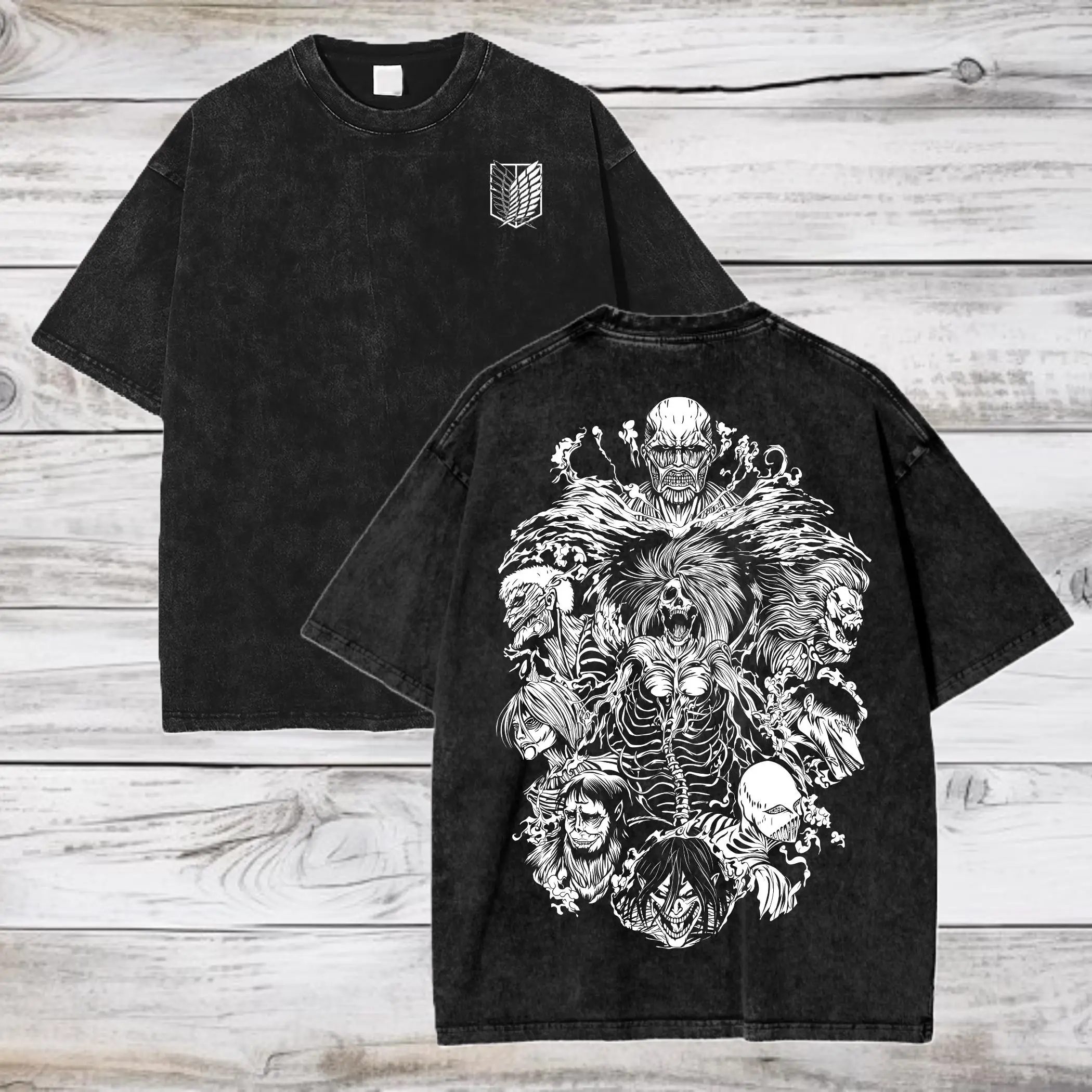 

Attack on Titan Season 3 Scout Regiment Distress T-Shirt Anime Washed Tshirt Graphic T Shirts Harajuku Tops Tees