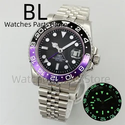 BLIGER 40mm 515 24H GMT Men's Watch Stainless Steel Clasp Luminous Quartz Movement Ceramic Bezel 10Bar Waterproof Sapphire Glass