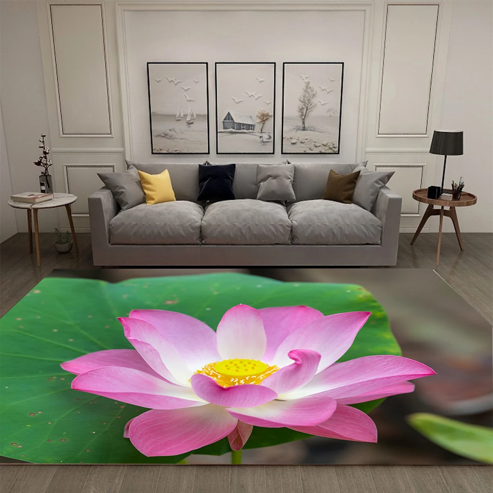 New Lotus Blooming Pattern Carpet Home Decoration Living Room Carpet Teenager Literature Room Decoration Furry Carpet Non-slip