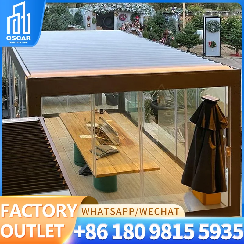 Motorised Louvred Roof Luxury Terrace Outdoor Gazebo Rainpoint Snow-Resistant Aluminum Bioclimatic Shade Pergola