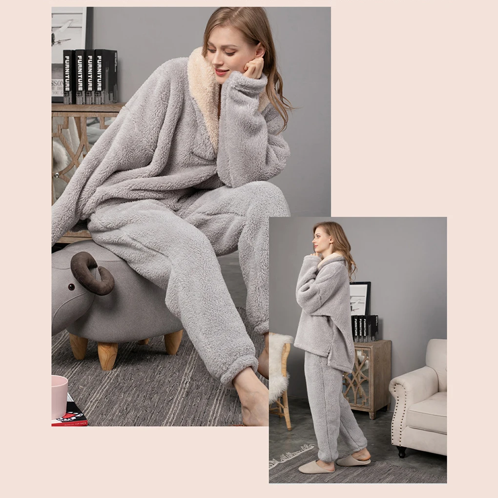 

Winter Warm Velvet Pajama Set Choice For Cold Nights Women Autumn And Winter Flannel Pajamas Set Winered M
