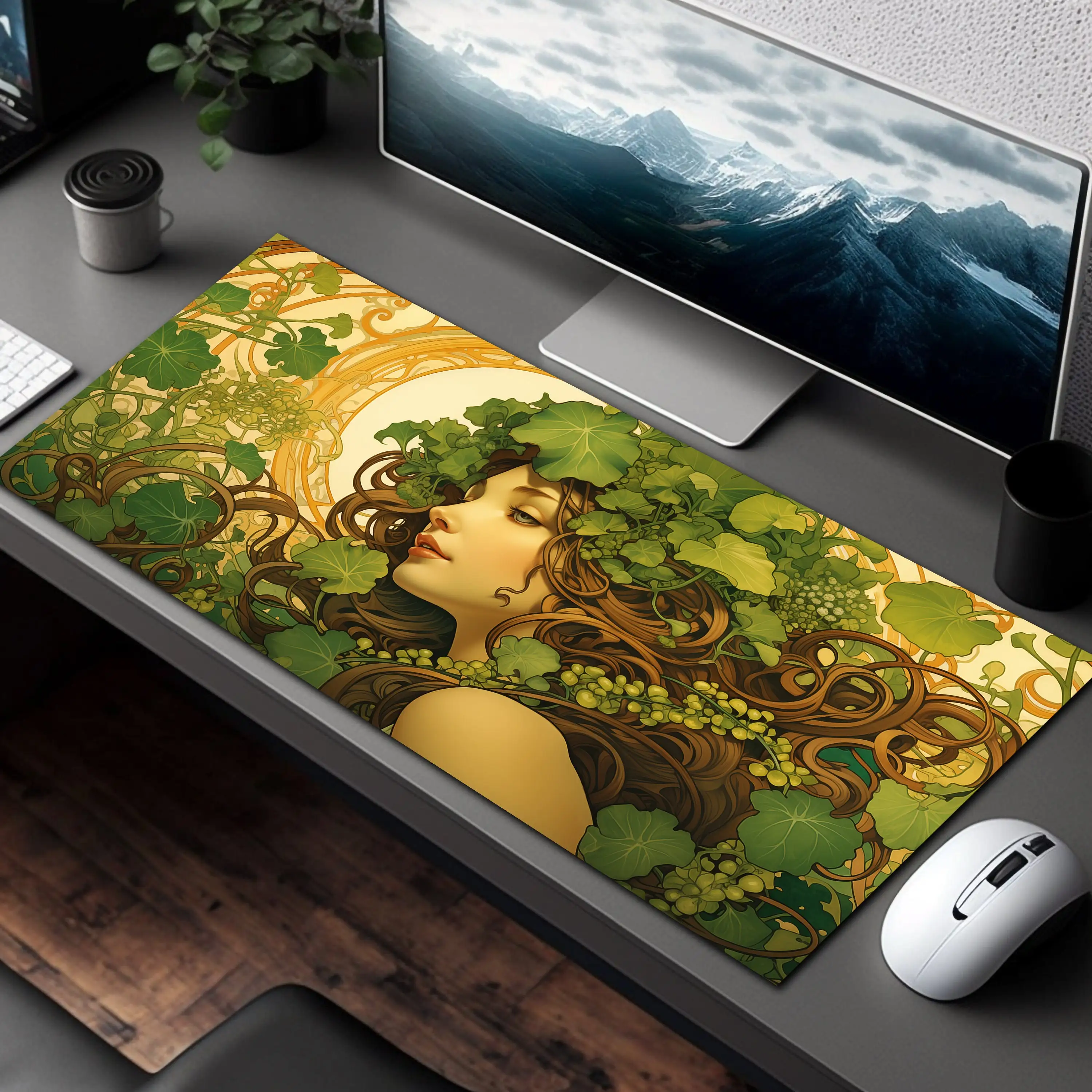 

Art Nouveau Style Lady, Dream Mouse Pads, Green Mousepad, Artistic Mouse Pad, Gaming Desk Mat, Gamer Gift, Cute Office Decor
