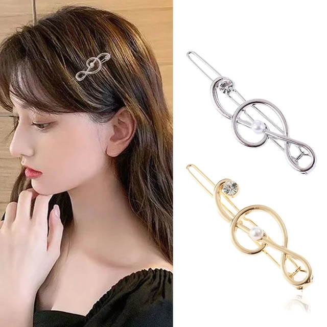 Klasyczny Rhinestone nuta spinka do włosów złoty kolor srebrny metalowe spinki do włosów grzywka boki Barrettes akcesoria do stylizacji włosów biżuteria