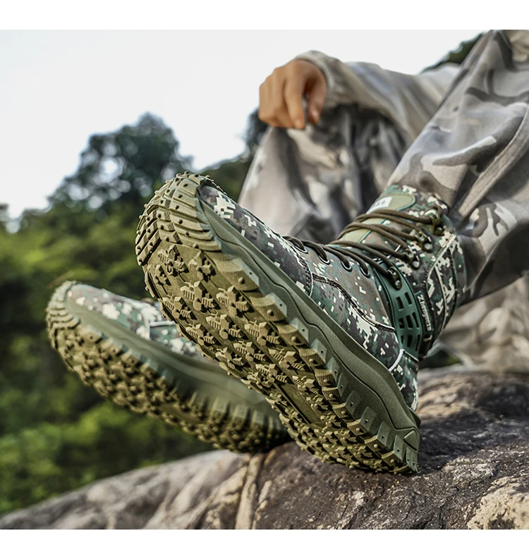 Herbst- und Winter-Herren-High-Top-Stiefel, Freizeitsportschuhe, verstärkte, stoßfeste Zehenpartie, rutschfeste, dick gepolsterte Sohle mit tiefer Struktur, High-Top-Knöchelschutzdesign, geeignet für Bergsteigen, Wandern, Arbeiten im Freien, verschleiß- und reißfest, für Outdoor-Aktivitäten. – Detail 14