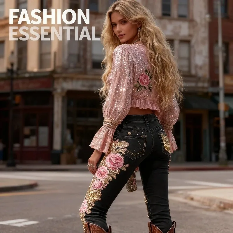 

Women Stretch Denim Straight Leg Jeans 3D Floral Print Comfort Casual Street Daily Pants