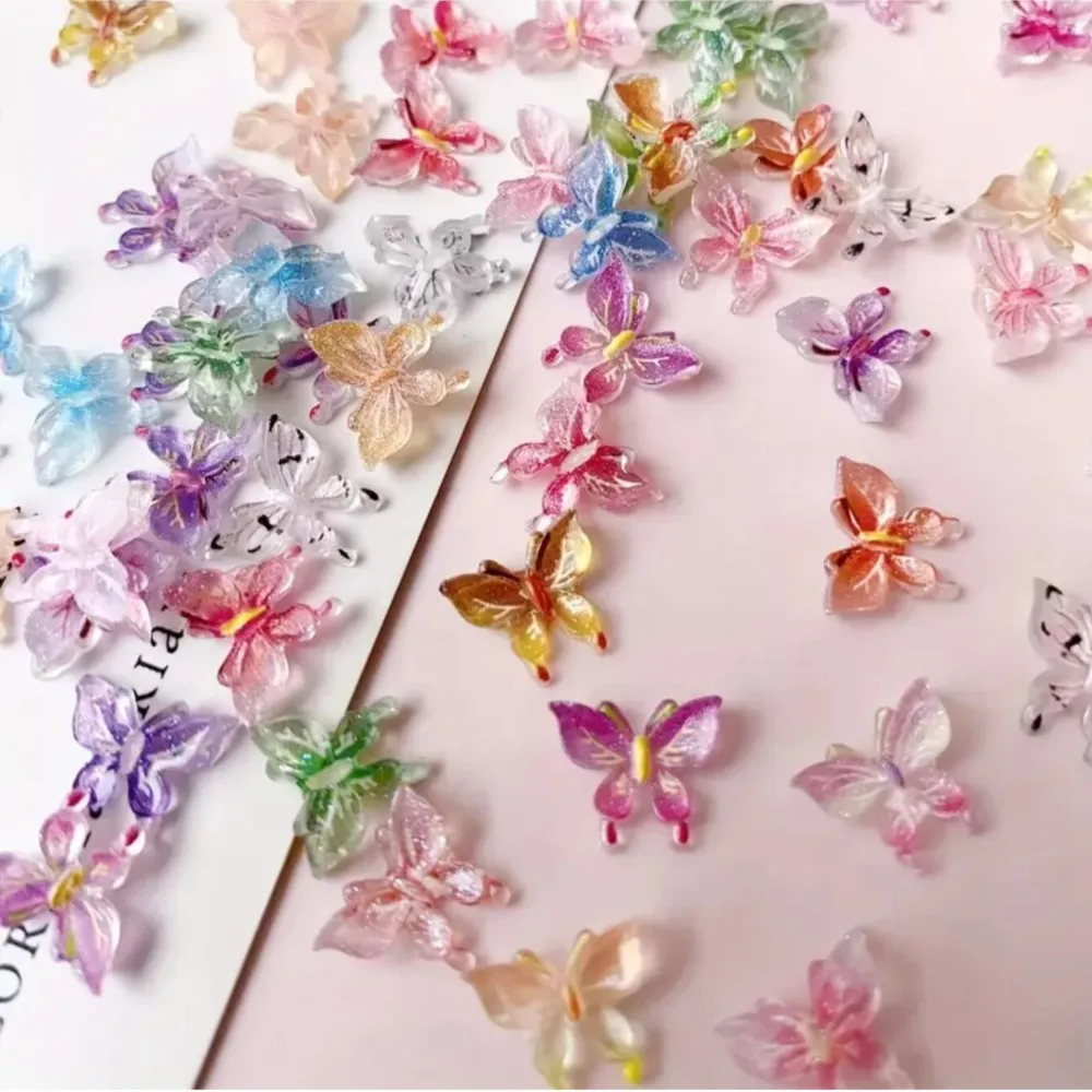 50pcs 3D résine dégradé fée papillon Nail Art breloques couleur mixte papillons strass bijoux à bricoler soi-même gemmes accessoires de manucure