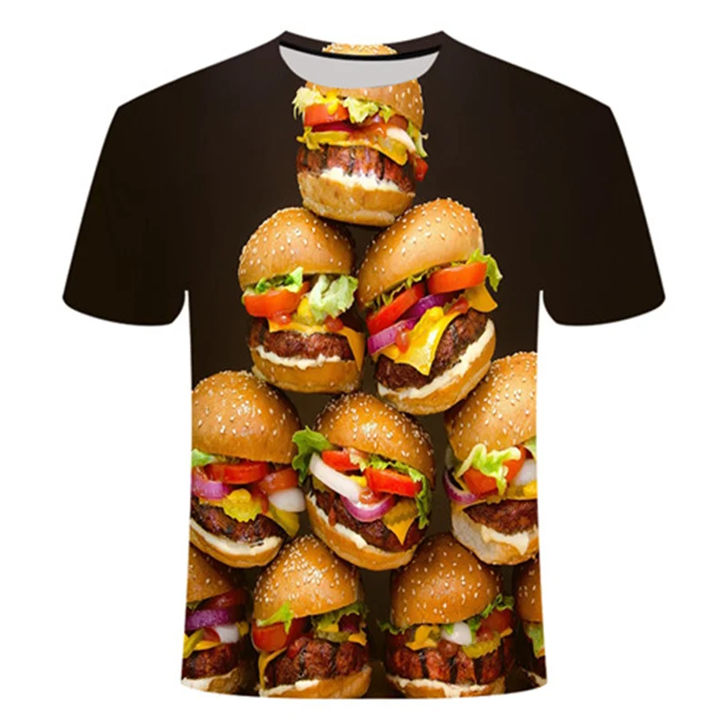 New Hip Hop Funny Fries Burger 3D Printed Men's T-shirt Oversized Street Fashion Harajuku Summer Quick-dry Round Neck Shirt 6XL