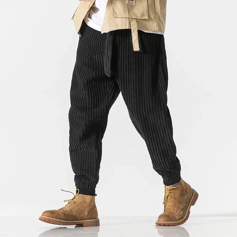 Winter Men Pants Japanese Styles Waistband Corduroy Thick Warm Casual Pants Men Fashion Loose Jogging Sweatpants New Street Male