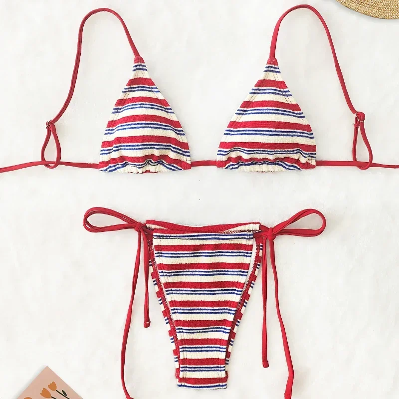 

2025 Sexy Push-Up 2pcs Swimsuit for women Bathing Suit Micro Beachwear Stripe Bikini Set Swimwear Trendy trajes de baño