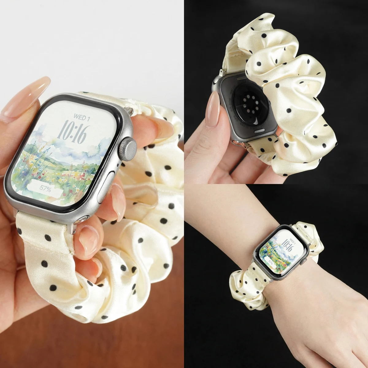 Scrunchie Strap for Apple Watch Ultra 3 49mm 46mm 45mm 41mm 44mm 40mm Elastic Nylon Bracelet for iWatch Series 11 10 9 87654 SE