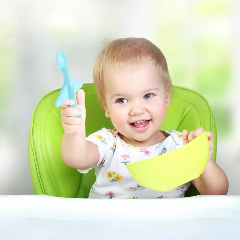 Sendok anak-anak sendok anak bentuk pesawat 2 buah aman untuk anak peralatan makan ramah lingkungan sendok garpu untuk rumah sekolah dalam dan luar ruangan Prasekolah