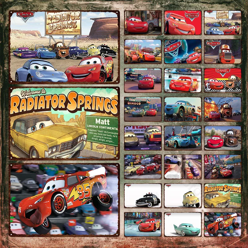 Disney Cars Metal Poster Lightning Mcqueen and Doctor Hudson Metal Signs Tin Signs Decorative Tin Plate for Kids Room Decor