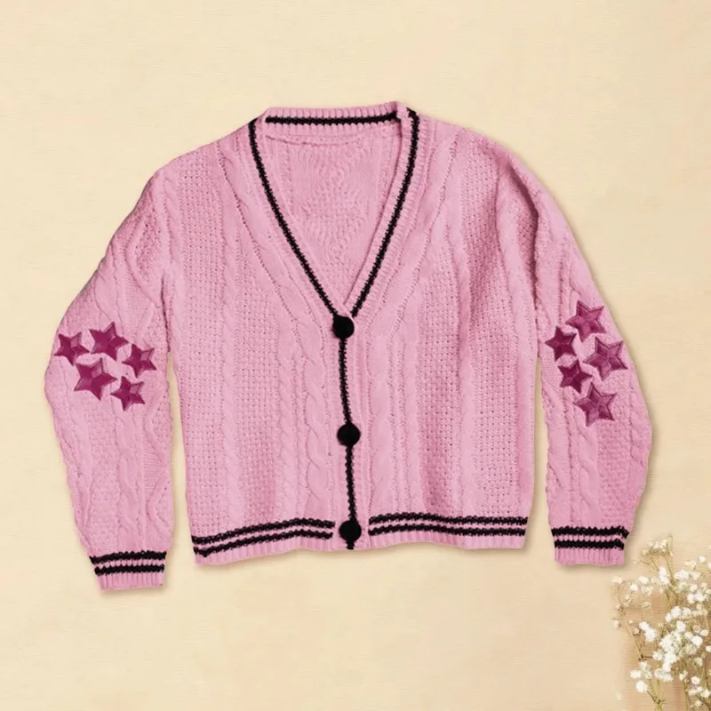 

LISM женская зимняя одежда y2k толстовки толстовка 2025 кардиган вышитый свитер, женский модный дизайн, звездный узор