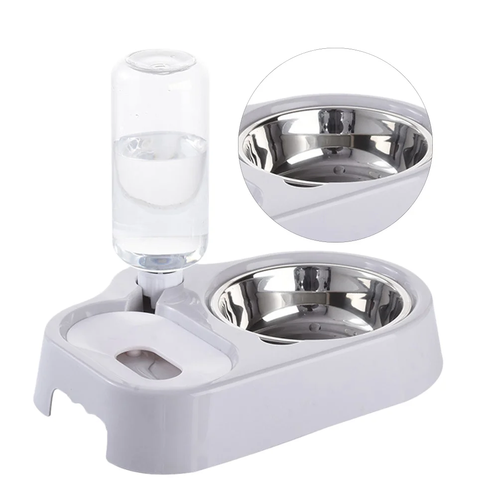 

Premium Dual Pet Bowl Grey Cat Dog Feeder Food Water Dish Stable Design Safe Material Home Decorative Practical Use