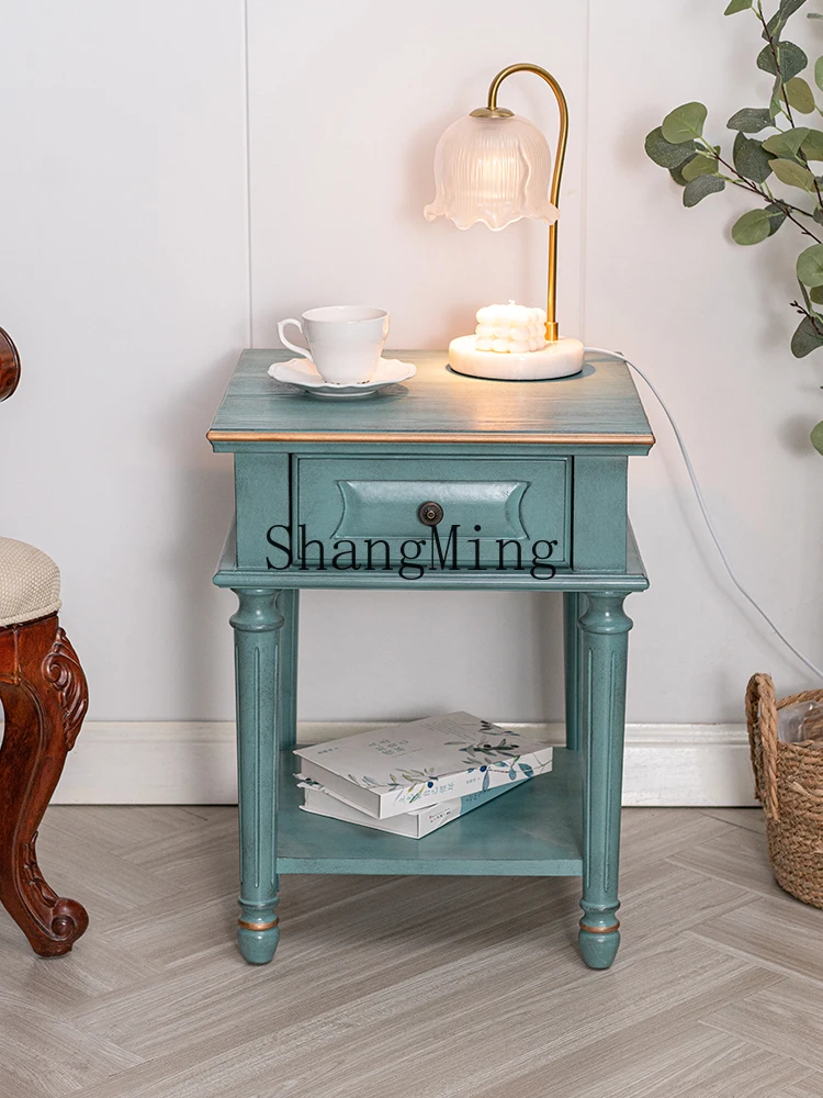 

ZJH side corner a few retro carved a bucket bedroom bedside table living room sofa side a few country furniture