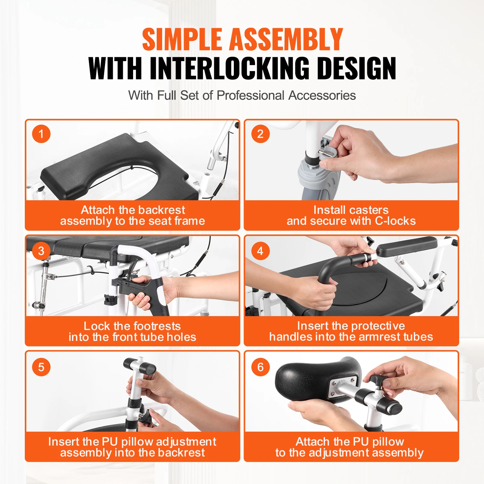 كرسي متحرك من SucceBuy بعرض 17.5 بوصة من سبائك الألومنيوم للحمام كرسي متحرك للاستحمام الداخلي للبالغين المعاقين 300 رطل #6