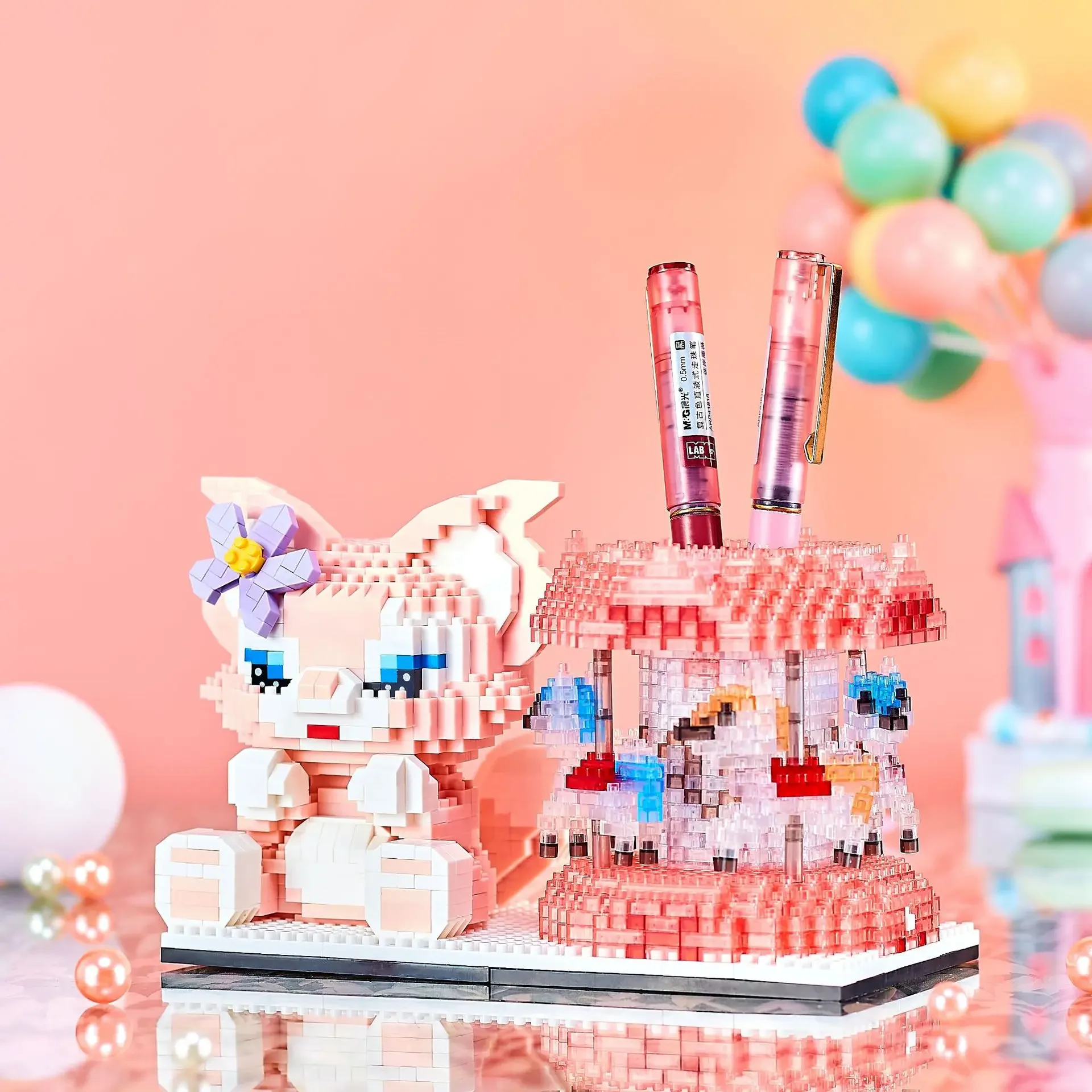 Disney Pink Dreamy Carousel Micro Building Blocks LinaBell Pen Container Holder Mini Brick Figures Toy for Girl Birthday Gift