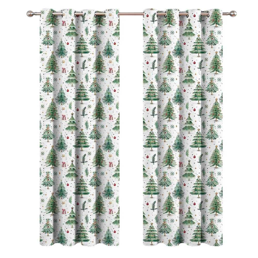 1PC Christmas Forest Rod-through Long Curtain Blackout Partition Curtain Christmas Home Decoration Products