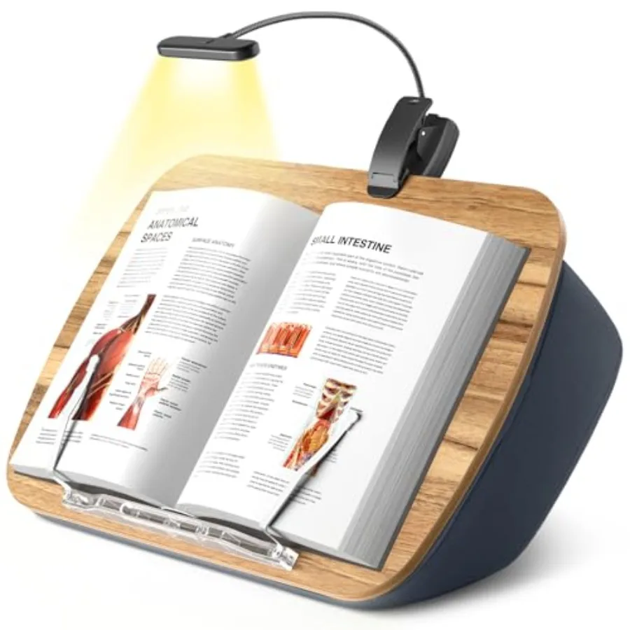 Book Pillow Stand with 6500K Reading Light Hands Free Book Holder Comfortable Lap Book Stand for Reading in Bed Desk or Sofa Wo