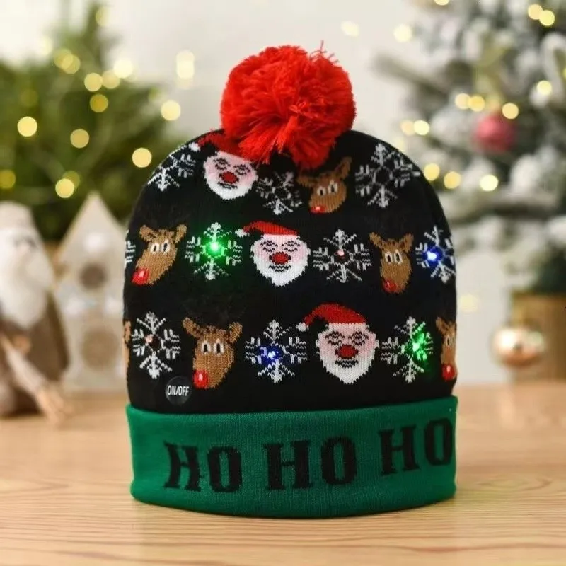 Flashing LED Christmas Hat  Snowman Knitted Hat Warm Winter Beanie Cap Light Up Xmas New Year Party Decor Gift