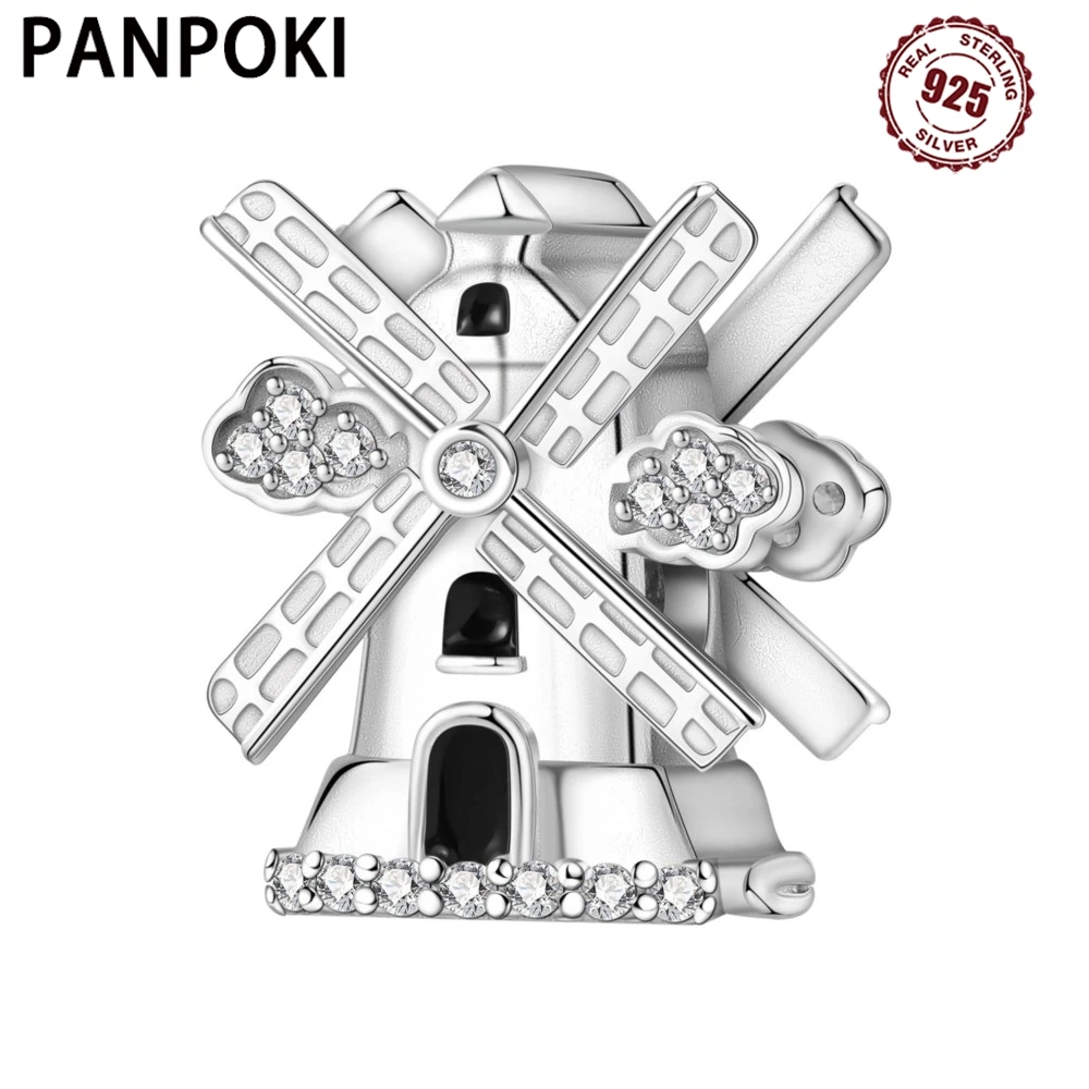 

PANPOKI 925 Sterling Silver Travel Windmill Original Pendants Bracelet Charms Jewelry Party Beads DIY Trendy Gifts Accessory
