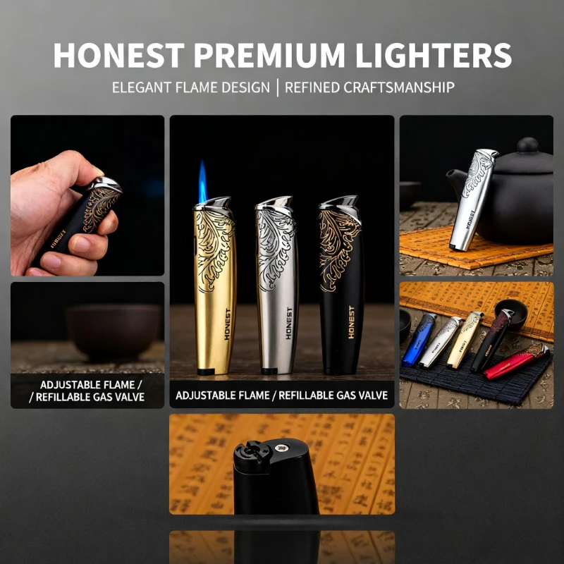 

Powerful Turbine Lighter Direct Blue Flame Ergonomic Metal Build, All-Weather Windproof, Distinctive Tool for Cigar Connoisseurs