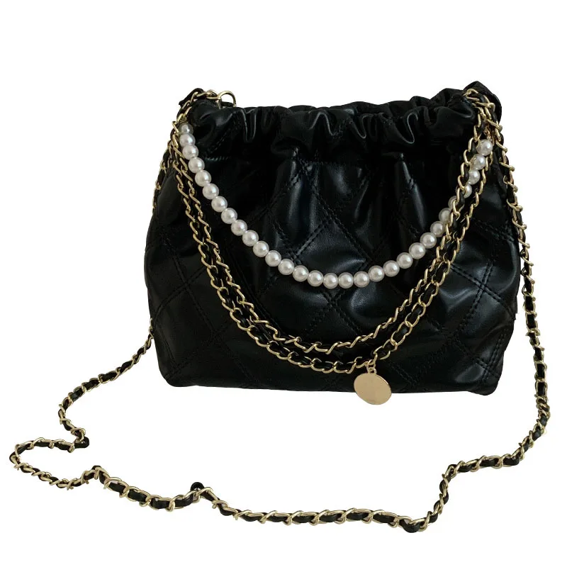 TRSYPHXM 2024 new High end trendy bucket bag, niche design bag, women's 2024 new crossbody bag, chain small square bag