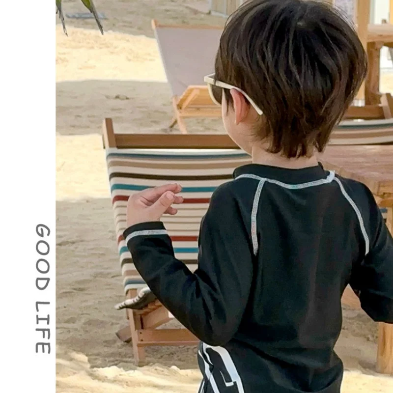 Set Baju Renang Anak Laki-laki Kemeja Lengan Panjang dengan Celana Renang Baju Mandi Set Renang Anak Balita Laki-laki Pelindung Ruam Pakaian Renang Ukuran 2-9Y