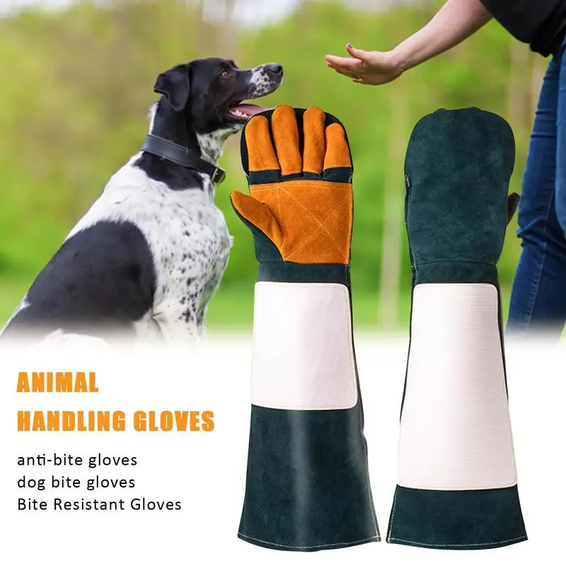 Animal Handling Gloves Reinforced Leather Bite Sleeve Dog Training For Large Dogs Bite Proof Animal Gloves For Cat Dog Bird