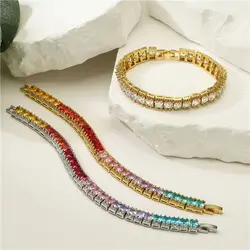Shiny Zircon Tennis Bracelet Pretty Colorful Fine Jewelry Chain For Women Full Cubic Zirconia Bangle Fashion Jewelry