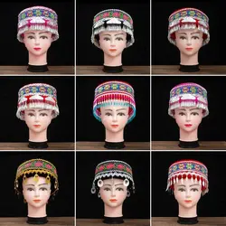 Chinese Miao Dai Nationality Tassel Hats Women Traditional Festival Party Headdress Dance Accessories Performance Dance Wear