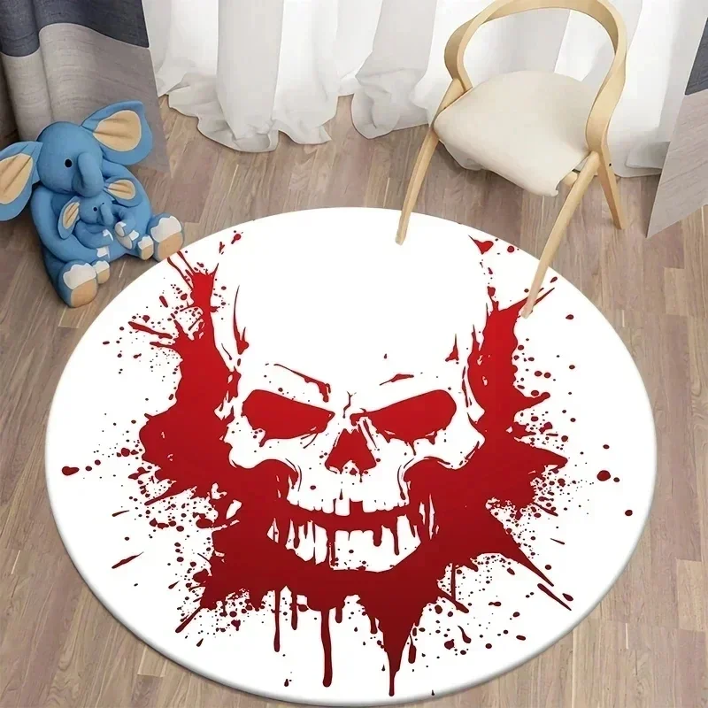 Skeleton Horror Circular Carpet Art High-definition Pattern Home Living Room Mat Sofa Kitchen Bedroom Floor Home Decoration Rugs