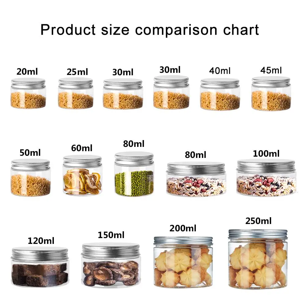 5-10P Storage Jars Clear Aluminum Cap Empty Cosmetic Food Containers Travel Bottle Round Clear Plastic Jar Face Cream Sample Pot