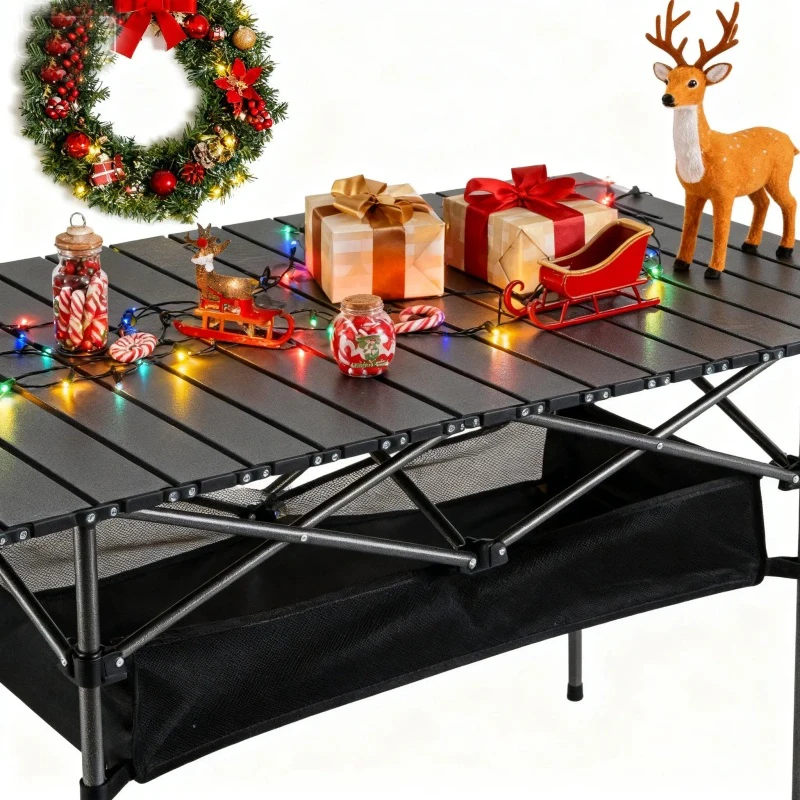 طاولة إعداد عيد الميلاد، مكتب محمول قابل للطي مع حقيبة سهلة الحمل، طاولة تزيين خفيفة الوزن للحفلات للاستخدام الداخلي والخارجي #2