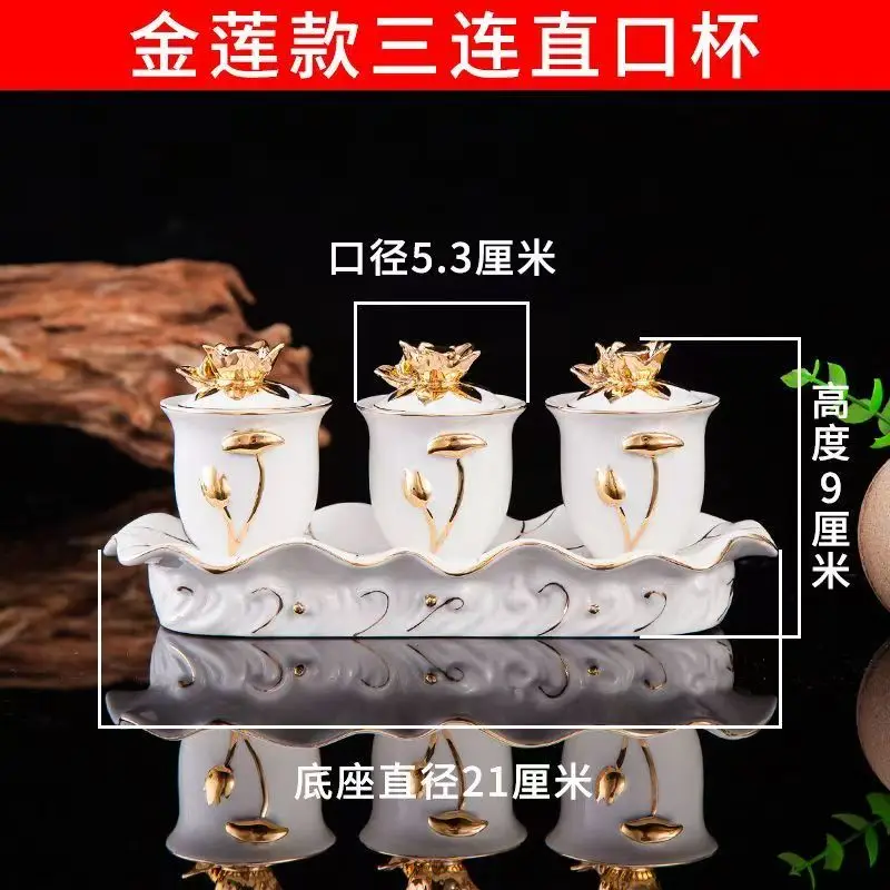 Gold Buddha Set with Incense Burner Lotus Cup Water Bottle And Lotus Plate - Buddhist Supplies for Home Decor And Ornaments