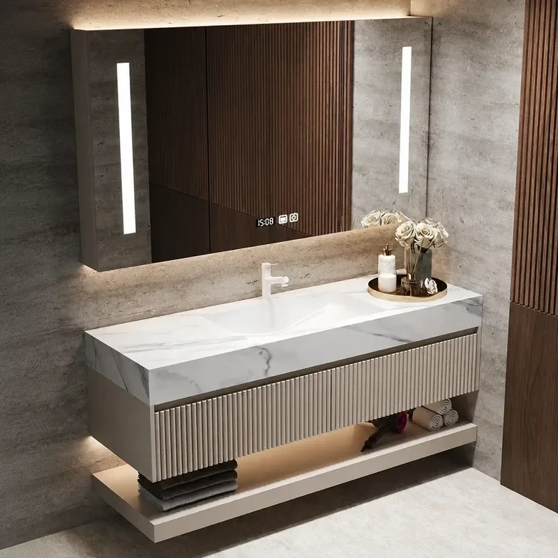 DuPont Corian Integrated Basin Rock Slab Seamless Double Sink Bathroom Vanity Cabinet Toilet Washstand Hand Washbasin Combo