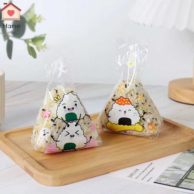 Cute Cartoon Triangle Rice Ball Packing Bag, Seaweed Sushi Mould Bag, Bento Acessórios, 100Pcs