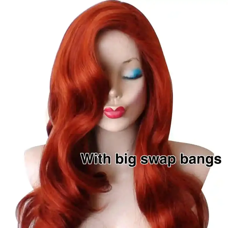 Who Framed Roger Rabbit Jessica Rabbit Cosplay Wig Synthetic Long Curly Hair Red With Cap Bangs (Ready To Ship)