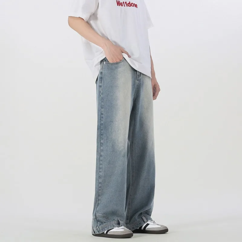 Jean en Denim pour hommes et femmes, Vintage américain rétro, tourné sur le côté inversé, Couple, jambes droites, Baggy, pantalon de traînée, tendance