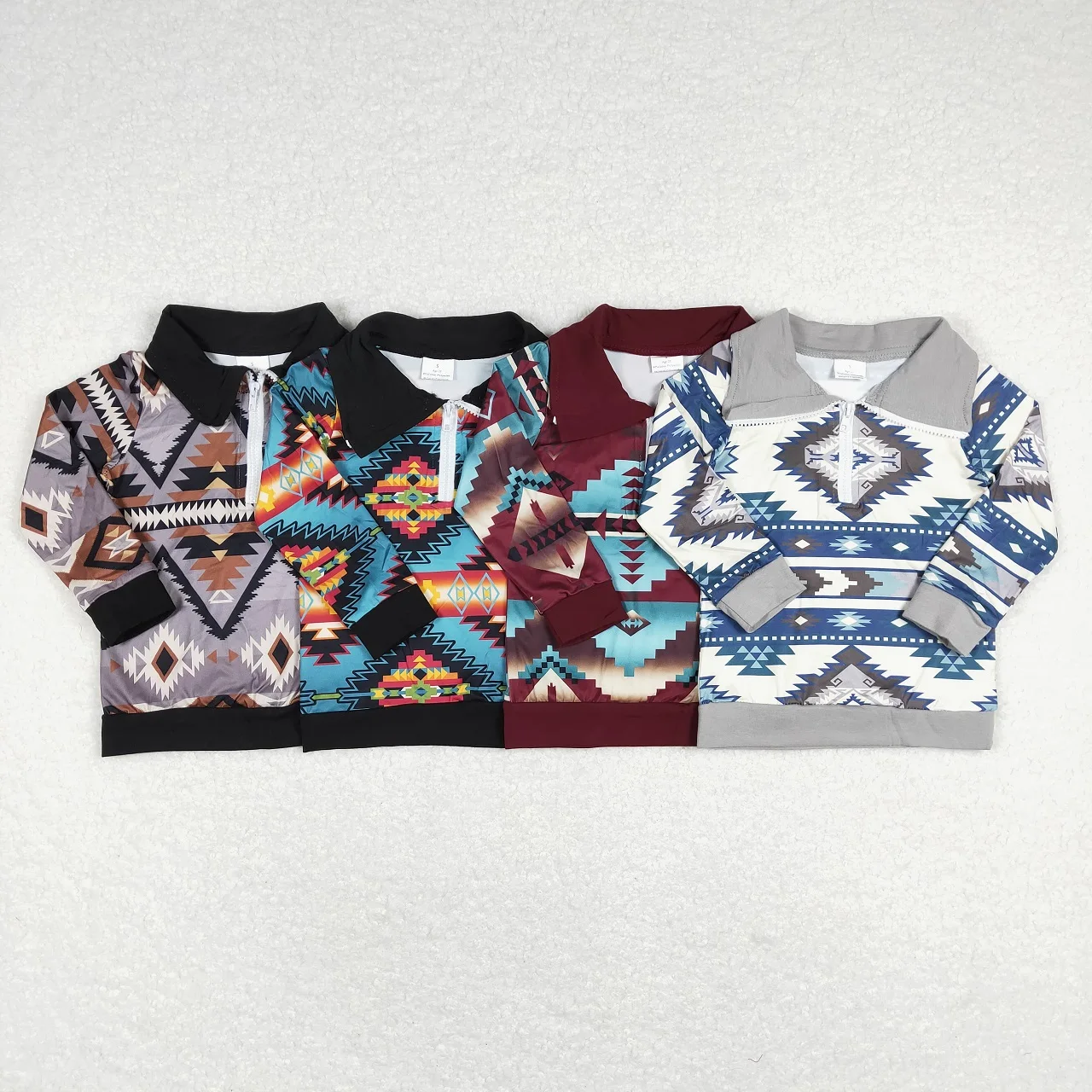 Wholesale Toddler Western Aztec Clothes Long Sleeves Pullover T-Shirts Tee Baby Boy Lapel Tops Children Infant Zipper Clothing